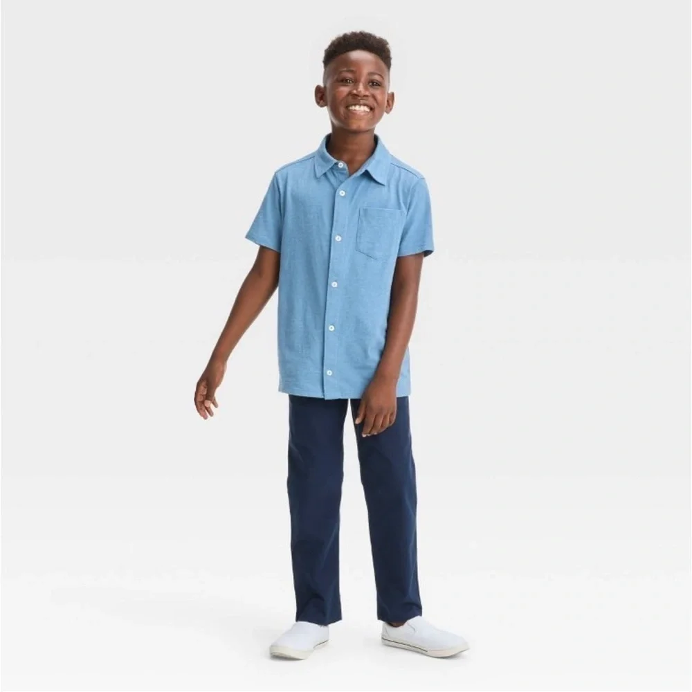 CAT & JACK  Boys 14 Navy Blue Stretch Straight‎ Fit Woven Pull-On Pants School